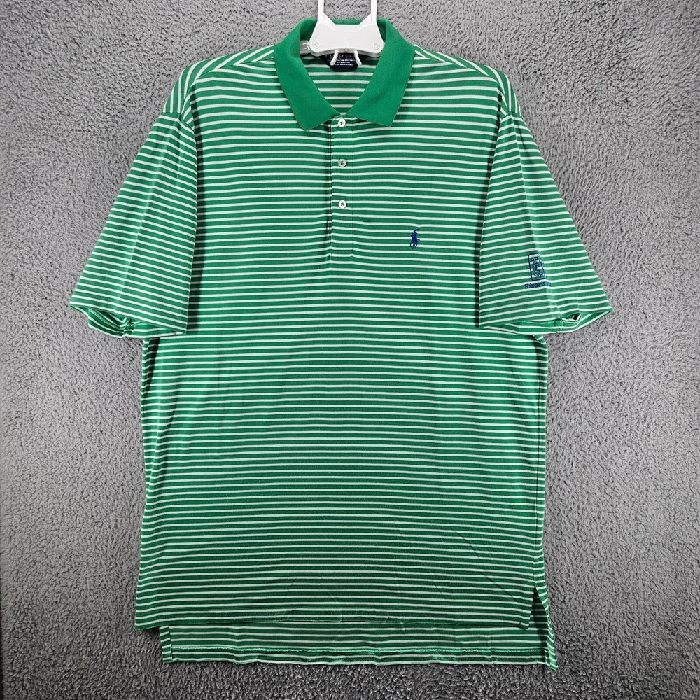 Polo Golf Ralph Lauren Performance Men's Large Polo Shirt White Green Striped